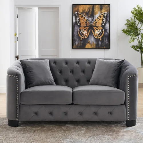 Vista 12 de Juego de sofá de terciopelo Chesterfield de lujo de 2 piezas para sala de estar, muebles de decoración moderna, sofá seccional, sofá de 3 plazas