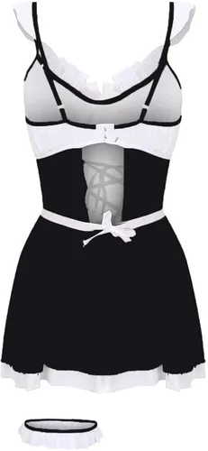 Vista 3 de Lencería sexy de sirvienta francesa para mujer vestido de sirvienta con cordones vestido elegante con ribete de volantes lencería de anime y cosplay