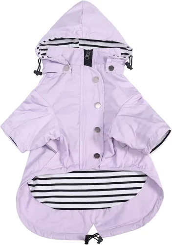 Vista 7 de Morezi - Impermeable con cremallera y botones reflectantes para perro, para la lluvia, cordón ajustable, capucha extraíble, elegante y de primera