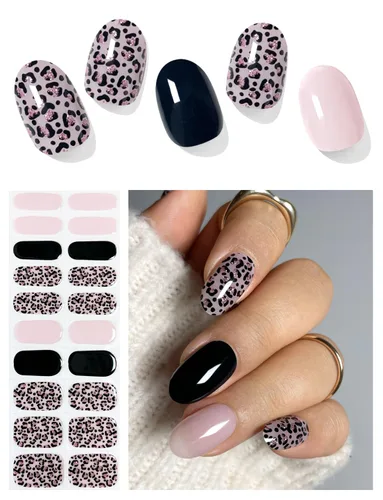Vista 12 de AutyaMee Tiras de uñas de gel semicuradas (abeja y flor), 20 unidades de envolturas de uñas de gel, calcomanías, rosa nude, calidad de salón