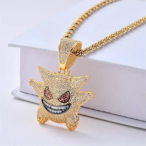 Vista 4 de ICE JEWELRY Hip Hop Iced Out - Collar con colgante de gengar de diamantes de imitación chapado en oro de 18 quilates, Circonita, Circonia cúbica
