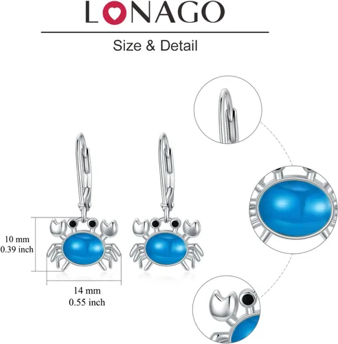 Vista 3 de LONAGO Aretes de cangrejo de plata de ley 925 con cierre de palanca para mujer