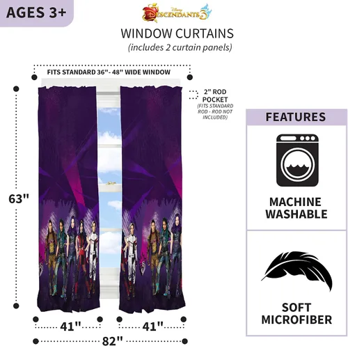 Vista 3 de Franco - Juego de cortinas con alzapaños para ventanas de habitación infantil