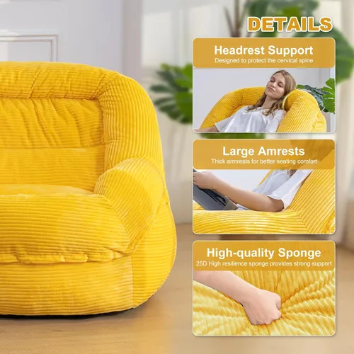 Vista 4 de Silla Puf Gigante con Reposabrazos - Asiento Acogedor de Gran Tamaño para Adultos, Tela de Pana y Relleno de Espuma de Alta Resistencia, Salón Ideal