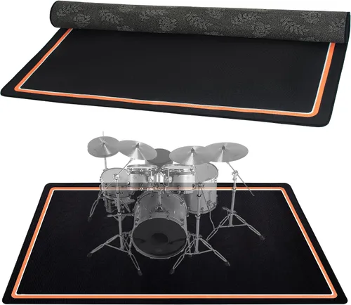 Vista 12 de Alfombra de batería de 4 pies x 5 pies, alfombra musical con parte inferior antideslizante, almohadillas eléctricas insonorizadas para bateristas