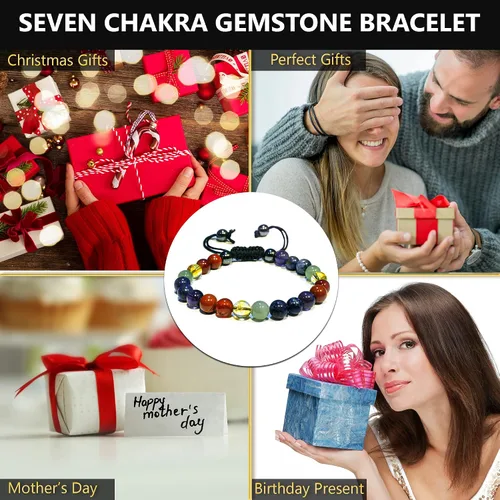 Vista 222 de Adjustable Crystal Bracelet – Gemstone Bead Bracelet with Adjustable Macrame String – Chic Gemstone Bracelet for Men and Women – 8mm Round Healing