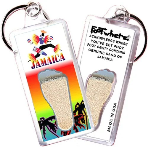 Vista 2 de Jamaica FootWhere Souvenir Llaveros. Juego de 6 piezas. Auténtico recuerdo de destino que reconoce dónde has puesto pie. Suelo genuino de ubicación