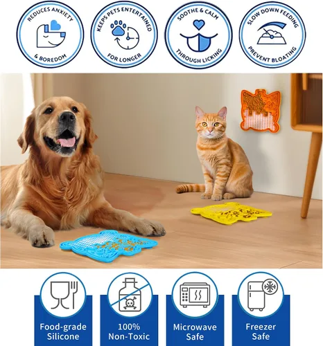 Vista 3 de Alfombrilla de silicona para lamer perros y gatos, paquete de 3, tapete de silicona para lamer perros con ventosas, alivia la ansiedad, promueve una