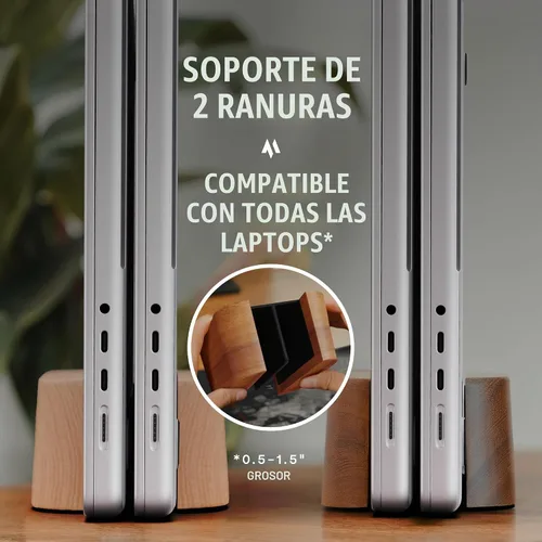 Vista 2 de COREMINDED Soporte vertical doble ajustable para computadora portátil, soporte de madera para laptop, soporte para MacBook Pro, base de aire Mac