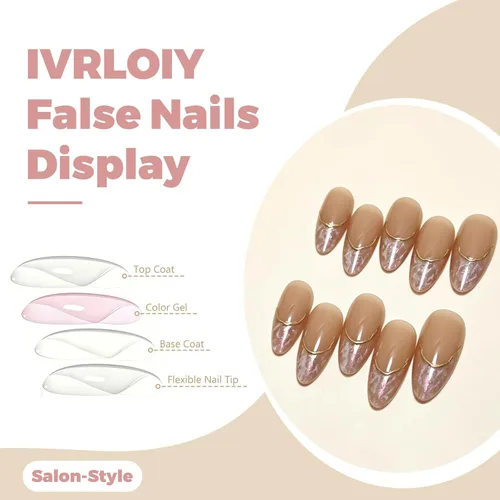 Vista 4 de Uñas postizas medianas a presión con forma de almendra y nude K-Nude