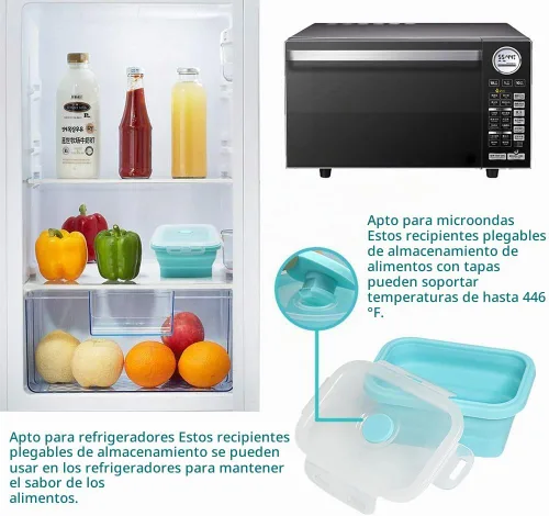 Vista 6 de Alimat PluS 11.8oz Juego de 3 Contenedores de Almacenamiento de Alimentos de Silicona Plegables con Tapas, Tamaño Pequeño, 350ml Contenedores