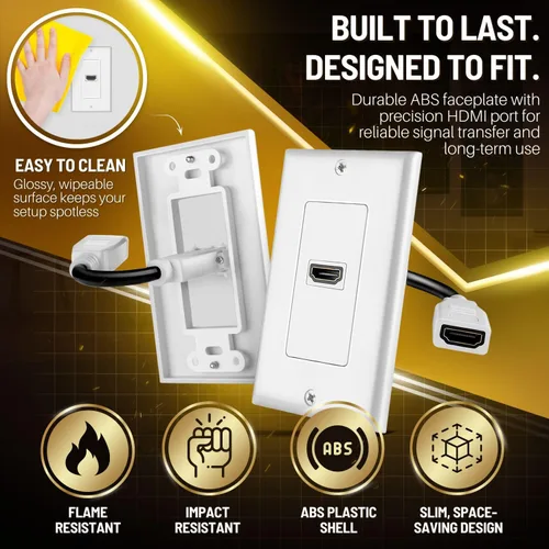 Vista 3 de TNP - Placa de pared HDMI – 1 puerto HDMI enchufe panel de montaje decorativo placa frontal con 4K UHD ARC/eARC Ethernet Pass-Thru soporte