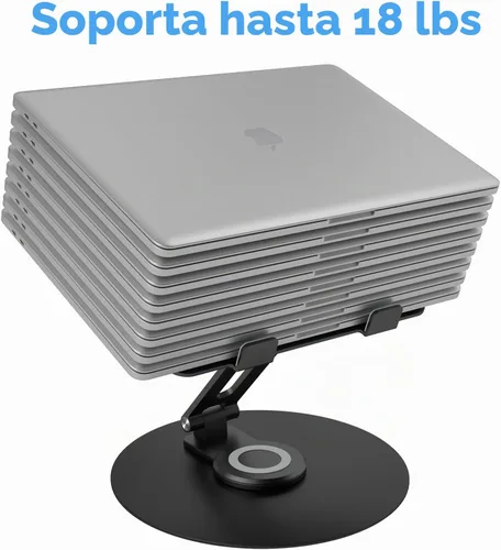 Vista 4 de Soporte giratorio para computadora portátil para escritorio, soporte de computadora de aluminio de altura ajustable con base giratoria de 360 Negro