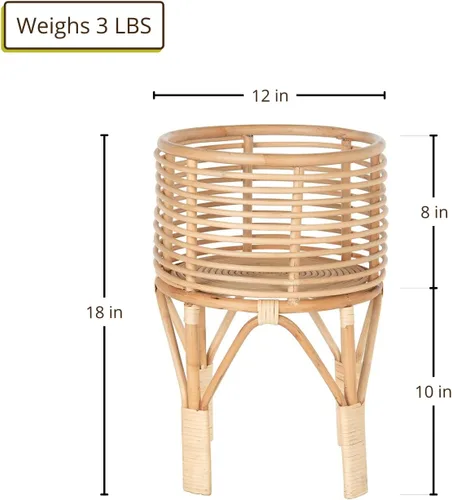 Vista 3 de KOUBOO Soporte para plantas de interior de ratán, pequeño, maceta natural marrón