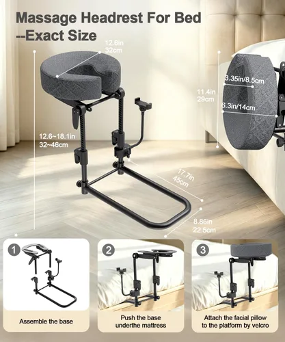Vista 7 de Reposacabezas de masaje para cama, soporte de masaje ajustable con soporte para teléfono Soporte de cabeza de masaje para colchón, almohada de Gris