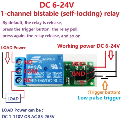 Vista 5 de Módulo de relé de pestillo abatible DC de 6 V-24 V, interruptor biestable de autobloqueo, placa de activación de pulso bajo para Arduino Smart Home
