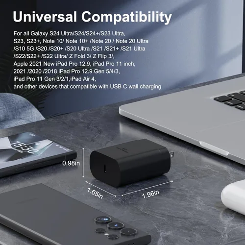 Vista 5 de Samsung USB-C - Adaptador de alimentación de carga súper rápida, bloque de carga PD de 25 W para Samsung Galaxy S26/S26 Ultra/S26+/S25