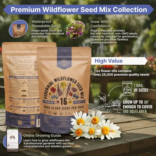 Vista 2 de Organo Republic Mezcla de 16 semillas de flores silvestres perennes para interiores y exteriores, más de 25,000 semillas de jardín de flores
