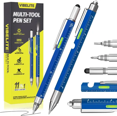 Vista 14 de Juego de bolígrafos multiherramienta 11 en 1 con LED, lápiz capacitivo, nivel, destornillador, cabeza plana, regla, regalos para hombres, él, papá
