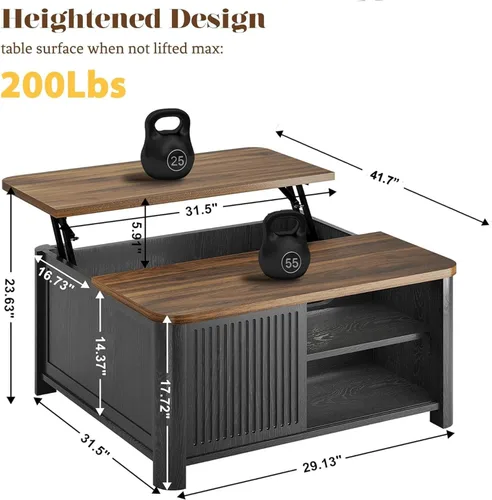 Vista 2 de Decofy - Mesa de centro elevable con almacenamiento, mesa de centro de 31.5" con diseño de mediados de siglo cuadrado para la sala de estar