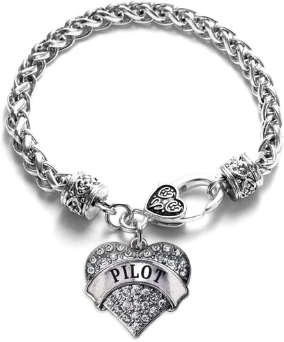Vista 100 de Pulsera de plata con dije de corazón pavé con joyas de circonita cúbica