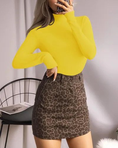 Vista 29 de MANGOPOP - Enterizo para mujer, manga larga, cuello de tortuga, cuello alto falso, estilo top