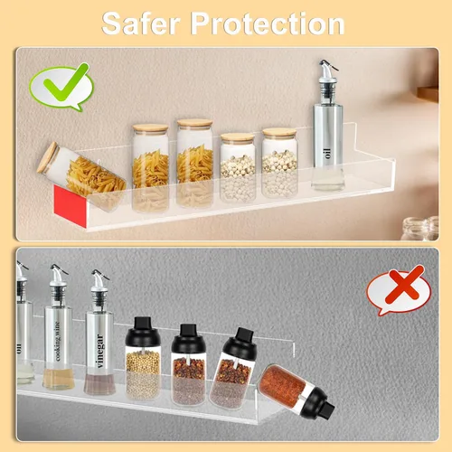 Vista 5 de Estante acrílico para especias de montaje en pared, estantes flotantes transparentes de 15 pulgadas, estantería colgante invisible para niños