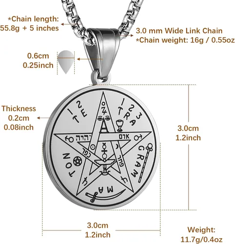 Vista 2 de HZMAN Collar con colgante de pentagrama hebreo de acero inoxidable con tetragrammatón y cadena de 217in