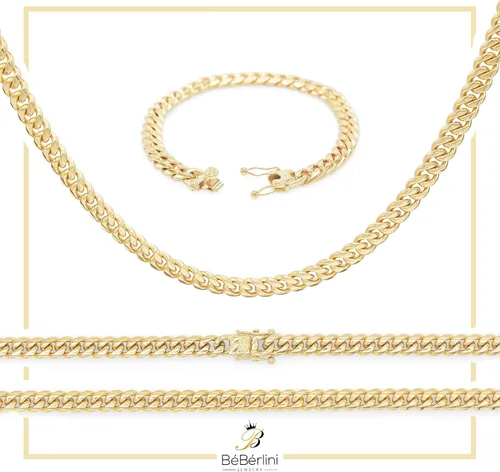 Vista 7 de BEBERLINI Cuban Link Chain 14K Gold Plated Curb Customizable Necklace 30 Bracelet 85 9 Stainless Steel Fashion Jewelry Set For Men 6 mm - 14 mm