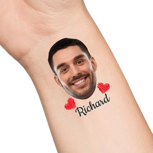 Vista 17 de Tatuajes temporales personalizados con texto de nombre, tatuaje temporal personalizado con logotipo fotográfico para adultos, parejas, mujeres