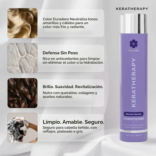 Vista 6 de KERATHERAPY Acondicionador tonificante violeta totalmente rubio con infusión de queratina, 10.1 fl. oz. / 300 ml - Acondicionador morado