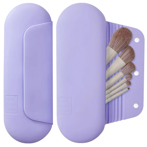 Vista 25 de AGIKET Soporte de silicona para brochas de maquillaje, bolsa de cosméticos de viaje: soporte suave y portátil para brochas cosméticas faciales