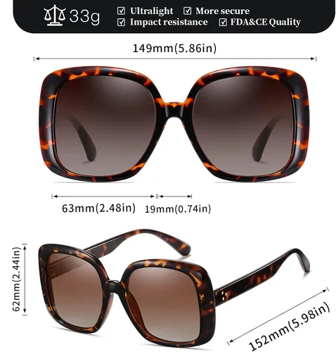 Vista 5 de MORESHINE Gafas de sol polarizadas cuadradas de gran tamaño de moda, lentes de sol retro para mujer, protección UV400