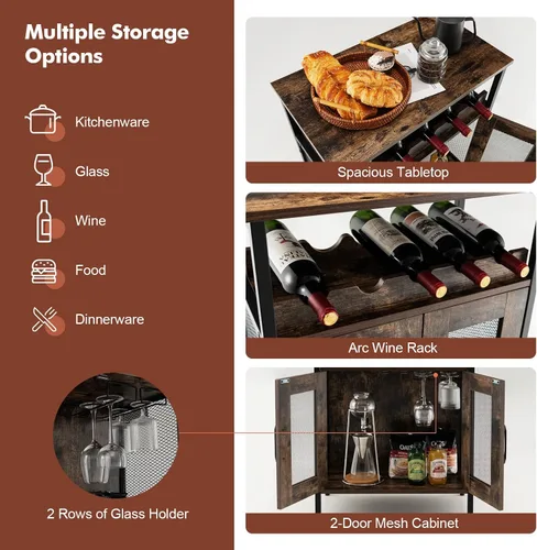Vista 5 de LOKO Gabinete para bar de vinos, gabinete de licor industrial con estante de vino desmontable, gabinete de vino con soporte para vidrio, gabinete
