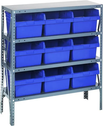 Vista 304 de Quantum QSBU-245BK Heavy Duty Shelving Unit with (7) Shelves and (24) QUS245 Black Bins for Garage Warehouse Storage Distribution 400 lb Load