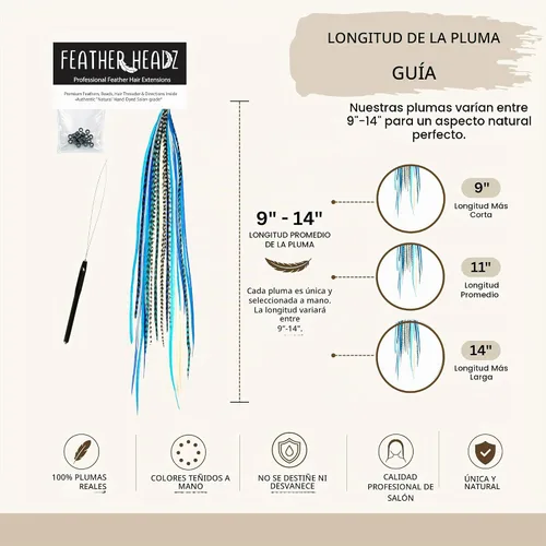 Vista 3 de 21 extensiones de cabello de color azul, kit de gallo de 9 a 14 pulgadas de largo, con 20 cuentas de microenlace, plumas 100% reales, estilo bohemio