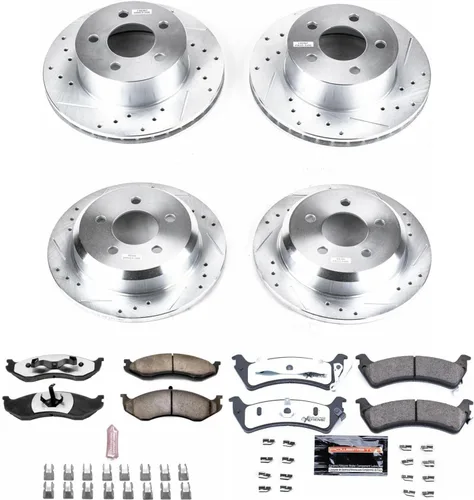 Vista 2 de PowerStop Kit de freno delantero y trasero para Jeep Grand Cherokee 1993-98 - Pastillas de freno de cerámica de fibra de carbono para camión