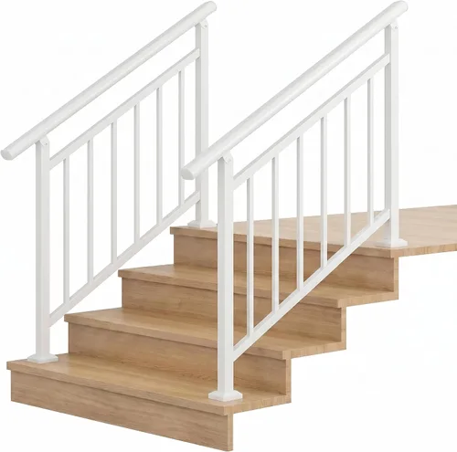 Vista 11 de Metty - Barandillas metálicas de 3 escalones para escalones al aire libre Blanco