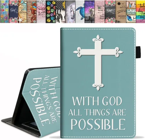 Vista 9 de Funda para tablet Kindle Fire 7 (12ª generación, versión 2022) último modelo de 7 pulgadas, funda delgada de piel sintética con soporte para tarjeta