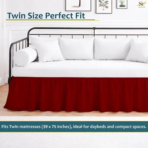 Vista 3 de Falda de cama con volantes con esquinas divididas para camas de día, cobertura de tres lados, fácil ajuste, fabricada con microfibra cepillada