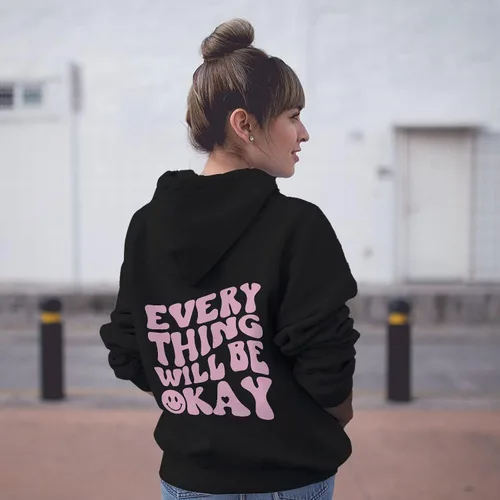 Vista 3 de fat mummy Sudadera con capucha estética con palabras en la espalda, sudadera con capucha de cara sonriente, linda sudadera con capucha para mujer
