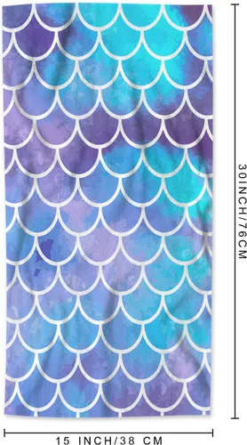 Vista 4 de AOYEGO Toallas de baño de sirena azul aguamarina, estilo retro, con escamas de peces marinos, sirena, lentejuelas, toallas de mano para cocina