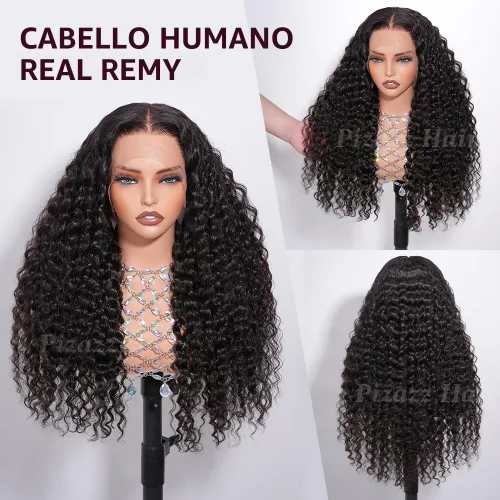 Vista 2 de Pizazz Pelucas de cabello humano con encaje frontal de onda profunda de 13 De color negro