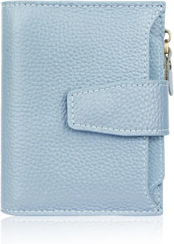 Vista 7 de FT FUNTOR Cartera pequeña para mujer, de piel auténtica, plegable, compacta, con bloqueo RFID, bolsillo con cremallera, ranuras para tarjetas