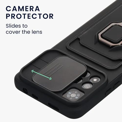 Vista 3 de kwmobile Funda de plástico compatible con Xiaomi Redmi Note 11 Pro+ 5G / Note 11 Pro Plus 5G - Funda con soporte de metal con ranura para tarjetas
