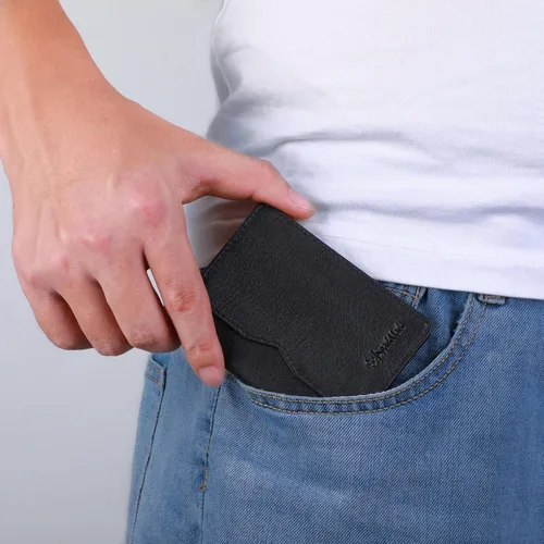 Vista 4 de Cartera minimalista RFID para hombres y mujeres Cartera delgada y plegable para tarjetas de crédito Estuche para tarjetas de visita para hombre