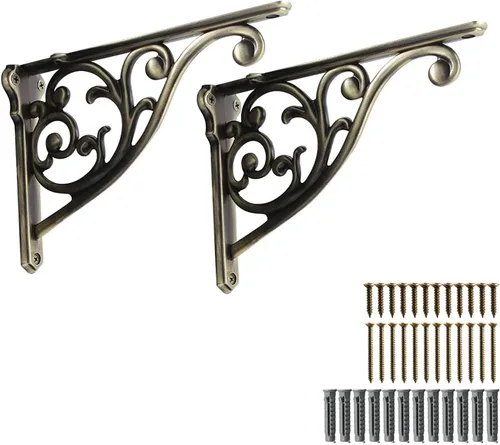 Vista 86 de Soportes de estante de 4 pulgadas, paquete de 4 soportes de pared de latón antiguo de alta resistencia, estantes decorativos de cocina victoriana