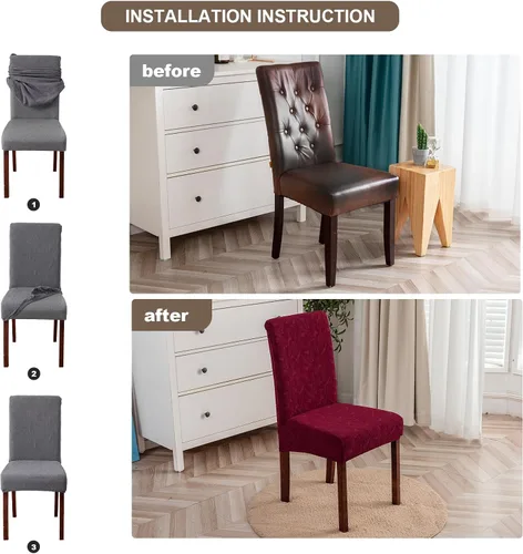 Vista 44 de Fundas impermeables para sillas de comedor, fundas elásticas para sillas Parsons, para comedor, cocina, funda protectora para silla de comedor