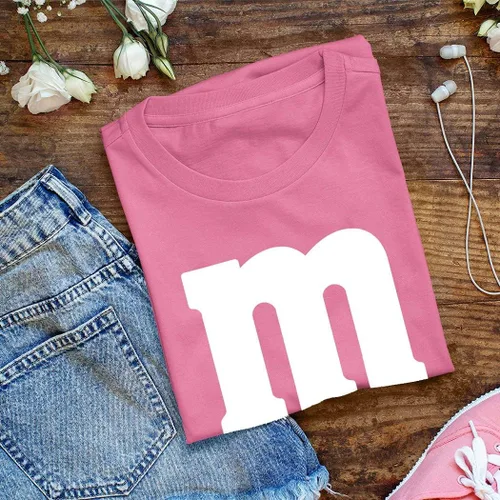 Vista 5 de Camiseta de disfraces de Halloween con letra M Idea de camiseta gráfica divertida para mujer