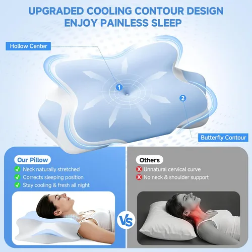 Vista 5 de Almohada de espuma viscoelástica refrescante 2026 con funda de seda de hielo, almohada ergonómica de apoyo cervical para aliviar el dolor, almohada